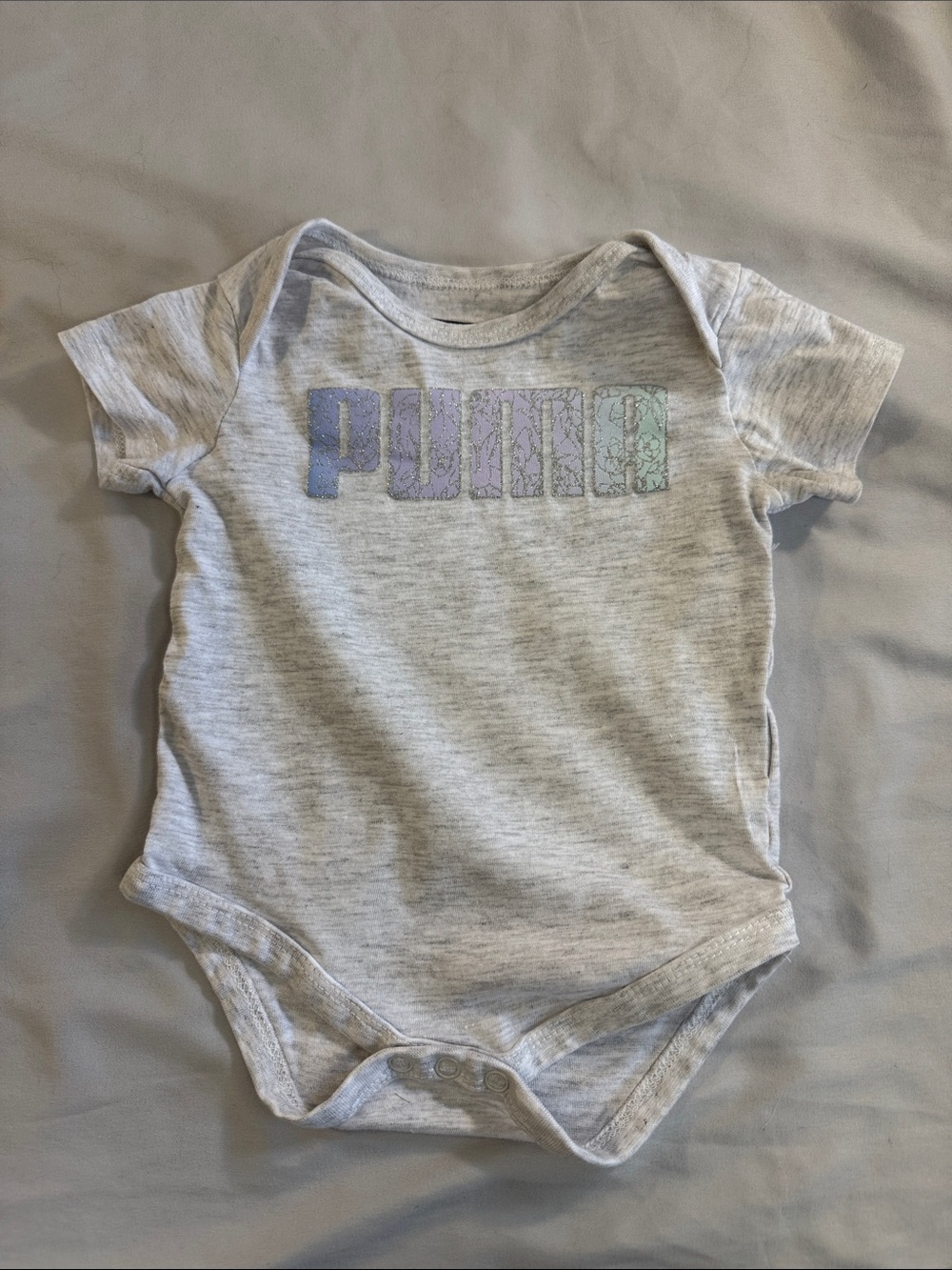 Puma Light Heather Gray Baby Bodysuit with Pastel Logo